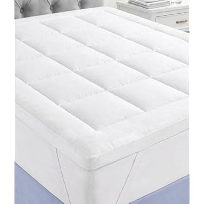 [Favulo] Favulo 2 Inch Queen Size Mattress Topper, Plush Polyester Fiber Bed Topper for Soft Support & Pain Relief, 4 Elastic Corner Straps, White