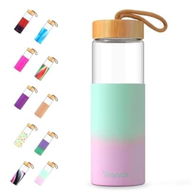 [Tronco] Tronco 24 oz Glass Water Bottles with Lids, Reusable Borosilicate Glass Bottles with Bamboo Lid & Non-Slip Silicone Sleeve for Coffee, Iced Tea, Water, Leak-Proof, BPA-Free – Ideal for Office & Home