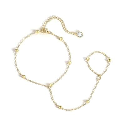 [BAYLAY] BAYLAY Hand Chain Bracelet, 14K Gold Plated Ring Bracelet Hand Chain Dainty Gold Bracelet for Women Trendy Finger Ring Slave Bracelets Hand Jewelry for Women Summer Beach Boho Gifts Trendy Stuff