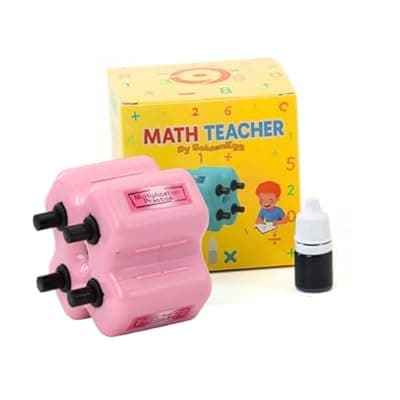 [GoldenEgg] GoldenEgg Math Teacher 4-in-1 Math Roller Stamp, Addition, Subtraction, Multiplication & Fill-in-The-Blank Practice Tool for Kids, Classroom & Home Use (Pink)