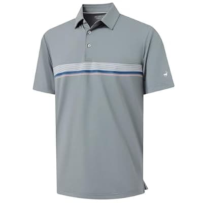 [Rouen] Rouen Mens Polo Shirts Short Sleeve Dry Fit Lightweight Performance Casual Athletic Striped Print Golf Shirts for Men