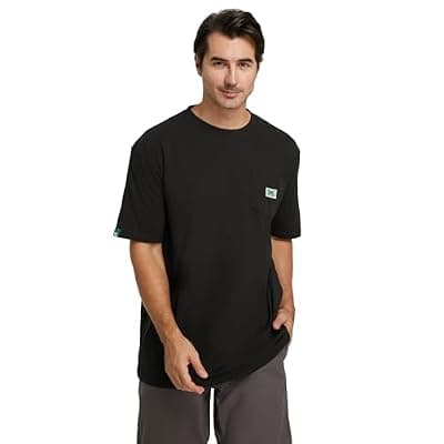 [DURAWERK] SKPRO Men's T-Shirt, Black Oversized T Shirts for Men, Crew Neck Work Shirt - Loose Fit Pocket T Shirts, Soft Casual Tee