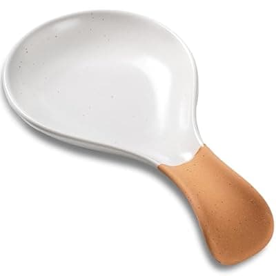 [Caigmo] Caigmo Spoon Rest for Stove Top, Heat Resistant Ceramic Utensil Rest for Kitchen Countertop, Coffee Spoon Holder, Dishwasher Safe, White & Terracotta