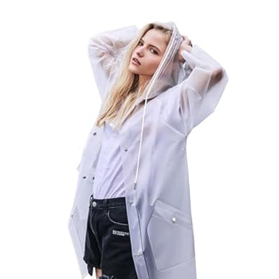 [L-Rain] L-Rain TPU Clear Rain Coat for Women - Waterproof Packable Fashion Rain Poncho with Hood Reusable Raincoat