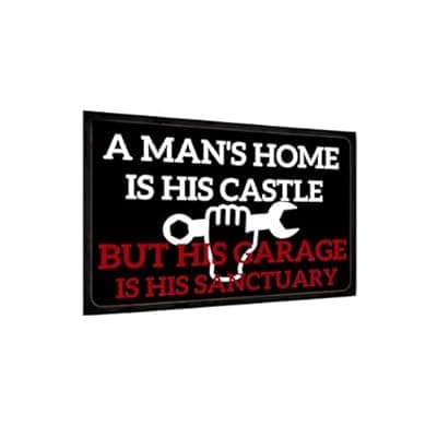 [Carastora] Carastora Men's Vintage Garage Decor, Funny Metal Tin Sign, Quote "A man's home is his castle, his garage his sanctuary", Rustic Style Den Home Bar Accessory, 12x8 Inch