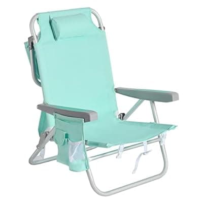 [SUNNYFEEL] SUNNYFEEL Low Beach Chairs for Adults 5 Position Lay Flat, Portable Folding Backpack Beach Chair Heavy Duty with Cooler Bag, Cup Holder for Outdoor/Lawn/Picnic/Sand, Foldable Camping Chair