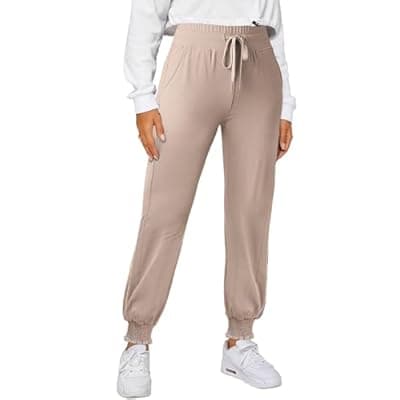 Dokotoo Womens High Waisted Lounge Joggers Elasticity Drawstring Side Pocket Casual Cuffed Casual Yoga Sweatpants
