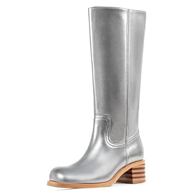 [WIRALOMI] WIRALOMI Women's Knee High Campus Boots Square Toe Chunky Block Low Heel Vintage Long Boots for Women Wide Calf