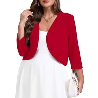 [AusLook] AusLook Plus Size Women 3/4 Sleeve Shrug Lightweight Open Front Knit Cropped Bolero Cardigan Sweater 1X-5X