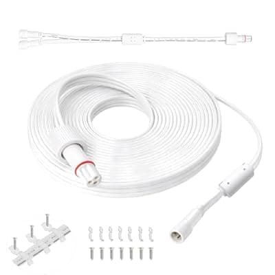 Permanent Outdoor Lights Extension Cable with Ferrite Core, IP68 Waterproof 3-Pin Y-Splitter Extension Cord, Low Interference Signal Stability, Compatible with GO-VE Outdoor Lighting System