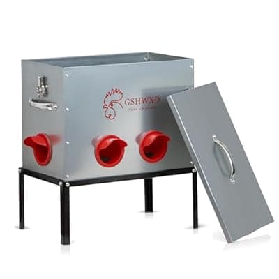 [GSHWXD] GSHWXD Automatic Chicken Feeder - 40 lb Capacity 6 Port Large Metal Chicken Feeders - No Waste Poultry Feeder with Locking Lid and Legs for Inside Chicken Coops