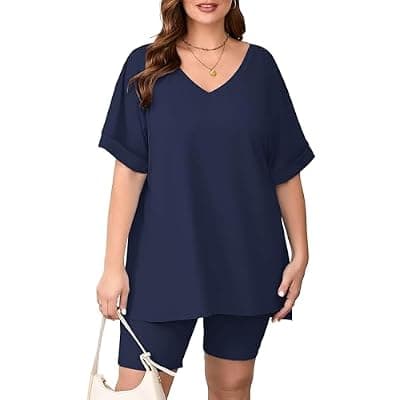 [AusLook] AusLook Women's Plus Size 2 Piece Short Outfits Set Short Sleeve Tops and Shorts Pants Lounge Jogging outfits Matching Set