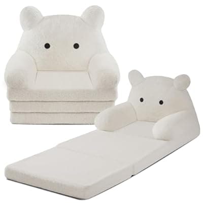 [Tsinglax] Tsinglax Foldable Kids Sofa, Sherpa Teddy Bear Toddler Couch with Tri Folding Foam Cushions, Kids Couch Sofa for 1 2 3+ Year Old Girls Boys Birthday Gift, fit for Playroom, Nursery, or Living Room