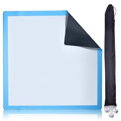 [IVENOKII] IVENOKII Blue Mahjong Game Mat 31.5x31.5 Inch 2mm Thick Neoprene Waterproof Noise Reduction Non-Slip Table Game Mat for Table, Mahjong, Dominoes, Poker & Board Games, with Storage Bag & 4 Dice
