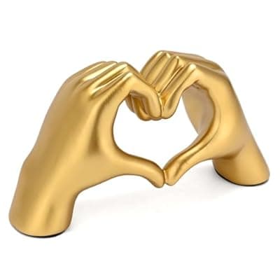[Boobezeen] Boobezeen Heart Hands Sculpture Gold Resin Home Decor Heart Decorations Modern Love Finger Statue for Living Room, Shelf Table Vanity Entryway DéCor (Gold)