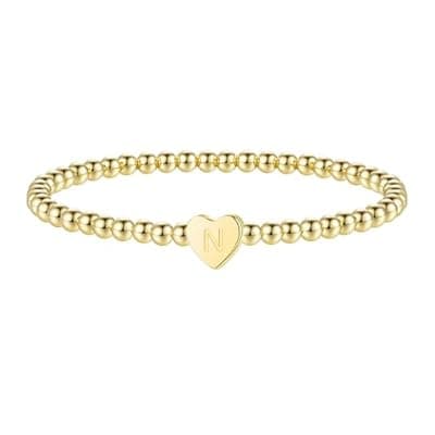 [JNZSSWHJJH] JNZSSWHJJH Heart Initial Bracelets for Women Girls - 14K Gold Plated Letter Initial Bracelet Beaded Heart Bracelets for Women Trendy Kids Teen Girl Gifts Trendy Stuff Gold Jewelry