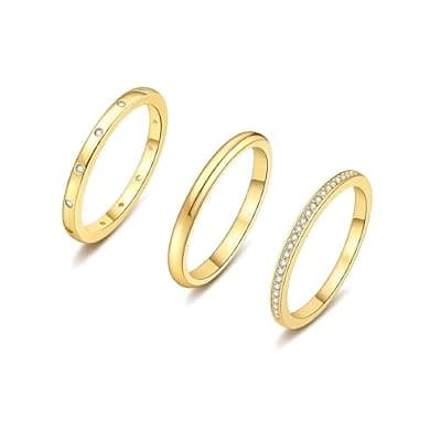 [ZHESHY] ZHESHY Stackable Gold Rings for Women That Don't Tarnish Trendy14K Gold Plated Stacking Thumb Cubic Zirconia Ring Set Pack Statement Band Rings Promise Engagement Rings Size 6 7 8 9 10
