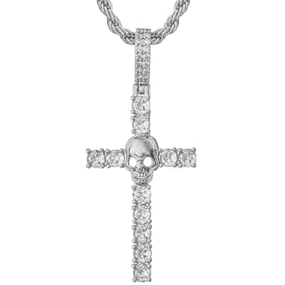 [Sinlxcoy] Sinlxcoy Skull Cross Necklace - 14k Gold/Silver Plated Unisex Jewelry with Moissanite & CZ Rhinestones, 22" Rope Chain, Valentines Day Gifts for Him Her Wife Husband Women Men