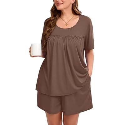 [AusLook] AusLook Women's Plus Size Pajama Sets Short Sleeve Top and Shorts Sleepwear Pj Set 2 Piece Lounge Set with Pockets