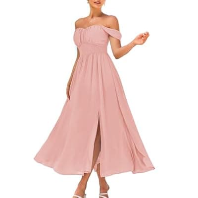 GRACE KARIN 2026 Women's Summer Floral Print Flowy A Line Maxi Dresses Sleeveless Smocked Off Shoulder Dress