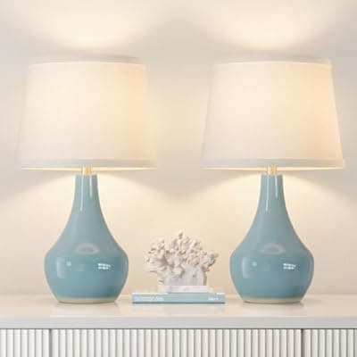 [Seealle] Seealle 19.4" Modern Sky Blue Table Lamp Set of 2-Bedside Lamps for Nightstand, Bedroom Lamp for Living Room Desk End Table Office Guest Room Dresser