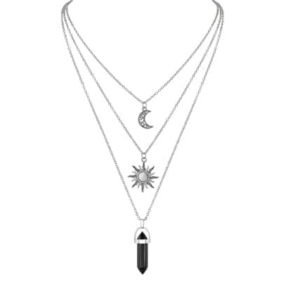 DHZJTSL Gothic Sun and Moon Neckalce for Women, Halloween Layered Crescent Moon Choker Necklaces Crystal Pendant, Y2k Accessories Goth Witch Jewelry Gift