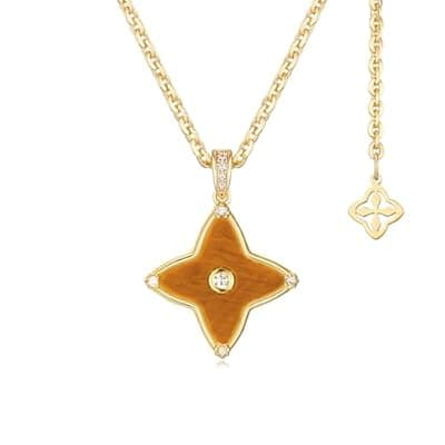 [MYEARS] MYEARS Women Clover Necklace Pendant Lapis Lazuli/Mother of Pearl/Turquoise/Yellow Tiger's Eye Cubic Zirconia 14K Gold Simple Dainty Chain Everyday Trendy Lucky Jewelry