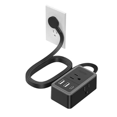 [NTONPOWER] NTONPOWER Flat Plug Extension Cord, 5ft Flat Power Strip with 3 Outlets 3 USB (1 USB C) Black Extension Cord for Home Office Dorm Room Essentials