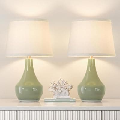[Seealle] Seealle Modern Green Table Lamps Set of 2 - Bedside Lamps for Night Stands, 19.4" Bedroom Lamps for Living Room Sage Green Lamps with Rocker Switch