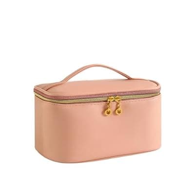 [LSLCQW] LSLCQW Makeup Bag, Portable Cosmetic Bag, Large Capacity Travel Makeup Case Organizer, Black For Women Toiletry Bag for Girls Traveling With Handle and Divider (Pink)
