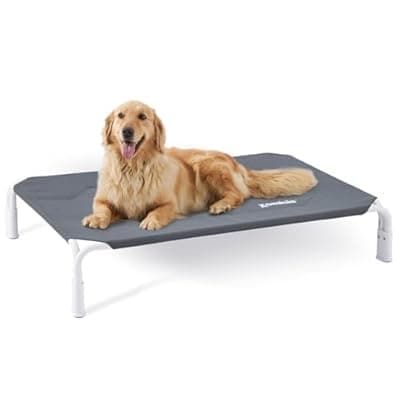 [ZOMISIA] ZOMISIA Elevated Dog Cot Bed Tool-Free Assembly - Outdoor Raised Dog Cooling Bed Frame for Large Pets, Summer Pet Hammock Off Ground with Non-Slip Feet & Waterproof Teslin Mesh, 43x30 Inch