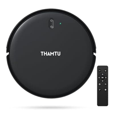 [Thamtu] Thamtu Robot Vacuum Cleaner, Super Thin, Powerful Suction Vacuum Robot, Self-Charging Robotic Vacuum Cleaner, Cleans Hard Floors to Low-Pile Carpets, Black