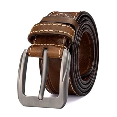 [HOLMANSE] HOLMANSE Mens Belts Full Grain Leather Real Italian Material Western Cowboy Belt 1.5 Wide Casual Jean Belt Gift Box Packaging