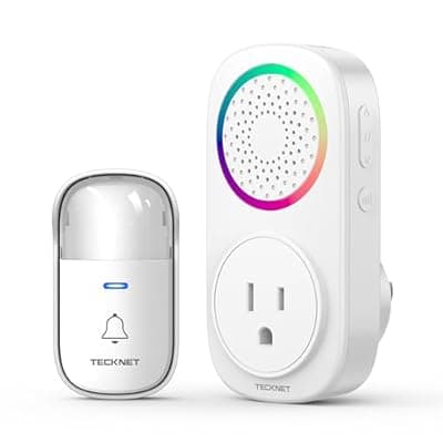 [TECKNET] TECKNET Self-Powered Wireless Doorbell Kit - Plug-Through Door Bell with RGB Light, 60 Chimes & 5 Volume Levels, IP66 Waterproof Classroom Doorbell, 1000ft Range Doorbells for Home/Office