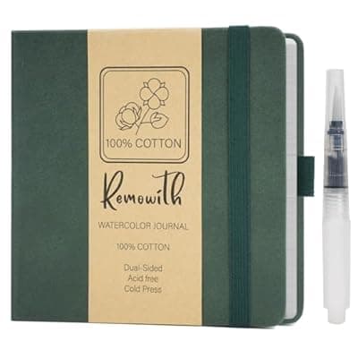 [null] Remowith Leather Cover Watercolor Sketchbook, 5.5"x5.5" Journal, 300gsm Cold Press Cotton Paper (24 Sheets/48 Pages), Perfect Watercolor Journal for Markers, Pastels, Turquoise