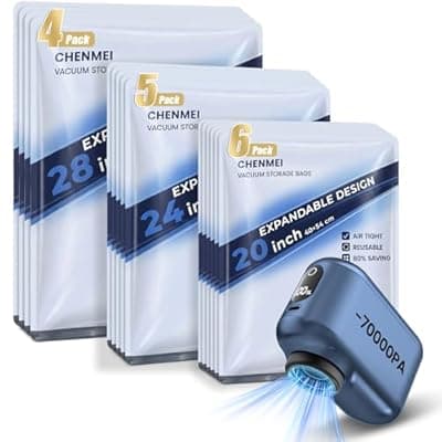 [CHENMEI] Vacuum Storage Bags for Travel with -70KPA Rechargeable Pump, 15 Pack Vacuum Seal Bags for Clothing, Space Saver Compression Bags for Luggage & Suitcase, Save 90% Space