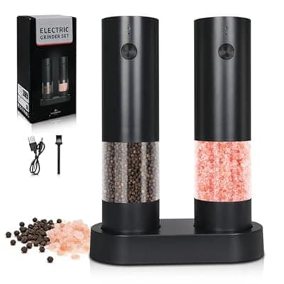 [AREYCVK] Electric Salt & Pepper Grinder Set of 2,Adjustable Coarseness with USB C Charging Rechargeable for Women &Men (Black Set)