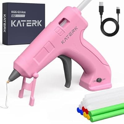 [Katerk] Katerk 3.7V Cordless Hot Glue Gun Kit, 90s Fast Heating, Mini Glue Gun with 15 Glue Sticks, USB-C Rechargeable with 2000mAh Built-in Battery, Ideal for DIY, Gift Making, School Crafts & Repairs (Pink)