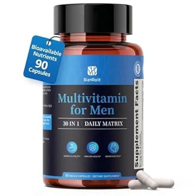 [BienRa\u00EDz] BienRaíz Men's Multivitamin with CoQ10 & PQQ — 5-MTHF Folate, Vitamin K2 MK-7, Chelated Zinc & Magnesium, 90 Capsules, 30-Day Supply