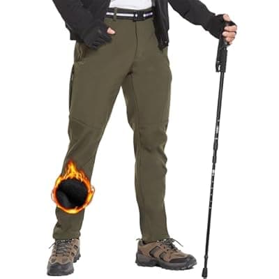 [MOURCE] MOURCE Men's Fleece Lined Snow Hiking Pants Water Resistant，Insulated Winter Ski Pants 6 Zip Pockets and Belt