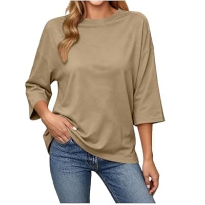 [LIKEOULI] LIKEOULI Womens Tops Trendy Casual Tie Back T Shirts Crewneck Casual Going Out Tops for Women Loose Basic Tee Summer Outfits