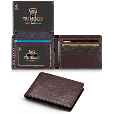 [RUNBOX] RUNBOX Wallet for Men Slim Rfid Leather 2 ID Window With Gift Box | Slim, Rfid, 2 ID Window, With Gift Box, Slim, Rfid