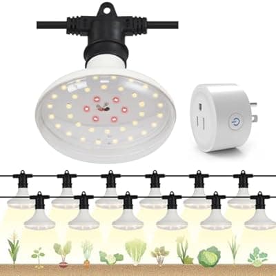 [DingChen] DingChen Outdoor Grow Lights Waterproof, Full Spectrum String Grow Light with 22FT Light String Cord for Seedling, Veg, Flower in Greenhouse, Garden, Backyard, Farm (12 Lights, with Smart Plug)