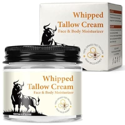 [QJCWXIAOX] Beef Tallow and Honey Cream for Skin, Moisturizer Creams, Whipped Tallow Cream for Smooth Nourishing Face & Body, Natural Beef Tallow Balm for Skin Care, Beef Tallow, Butter and Honey Balm, 2 OZ