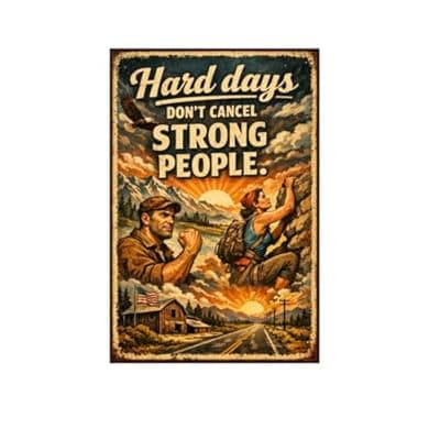 [Carastora] Hard Days Dont Cancel Strong People Tin Sign Inspirational Quote Metal Wall Decor Mountain Climbing Art Rustic Motivation Plaque Vintage Courage Poster For Home Office Cabin Garage 8x12 Inch