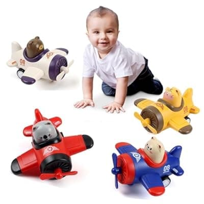 [Grotryphy] Grotryphy Easter Basket Stuffer,Valentine Day,Toy Airplanes, Kids' Play Cars & Race Cars，Press and Go Car Toys for Toddlers, 4 Pack Animal Car Toys,Push Go Friction Vehicle Toys