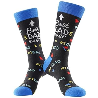 [BISOUSOX] Best Dad Socks, Funny Dad Socks Gift for Father’s Day, Novelty Cotton Dress Socks for Men, Seamless Toe Breathable Crazy Socks for Dad Husband Grandpa, Size 8-12