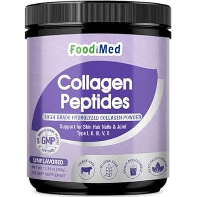 [FoodiMed] FoodiMed Collagen Peptides Powder - Hydrolyzed Collagen with Vitamin C, Hyaluronic Acid & Biotin - Skin, Hair, Nails, Joint & Anti-Aging Support, 35 Servings