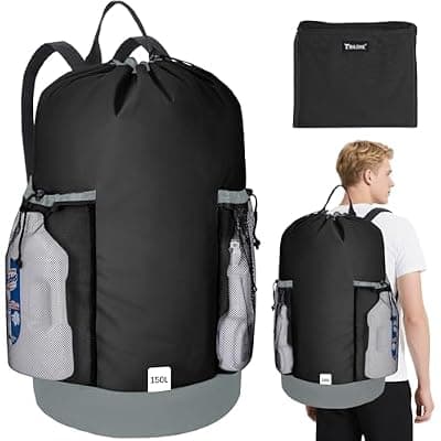[BALEINE] BALEINE 150L Laundry Bag Backpack, 900D Oxford Fabric Large Travel Laundry Bags with Shoulder Straps and 2 Mesh Pockets for College Dorm, Apartment, Laundromat (Black, 150L)