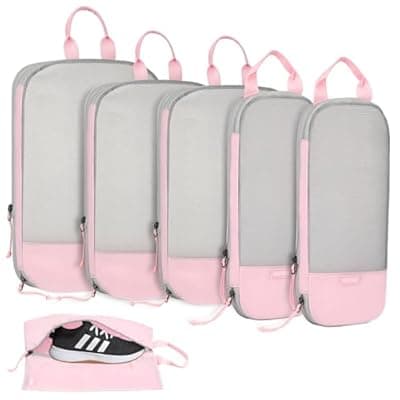[Voova] Voova 6 Set Compression Packing Cubes, Travel Accessories Expandable Packing Organizer Bags Set for Carry on Suitcase, Durable Luggage Packing Cubes for Travel Essentials, Pink